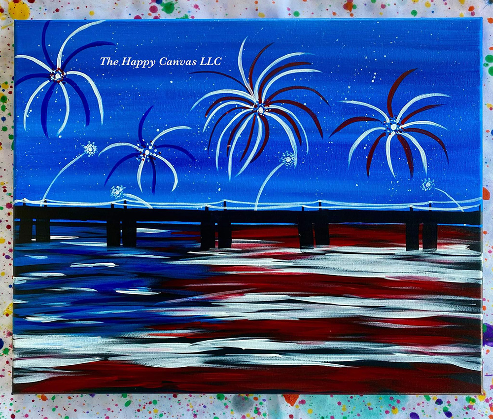 American flag and fireworks Canvas Painting