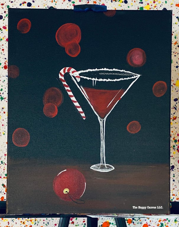Candy Cane Cocktail Canvas Painting