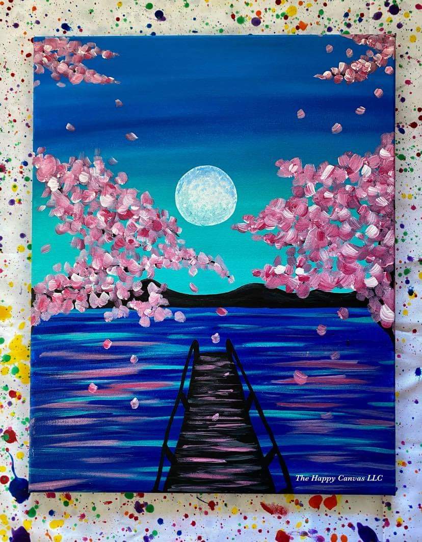 Cherry Blossom Bridge Canvas Painting
