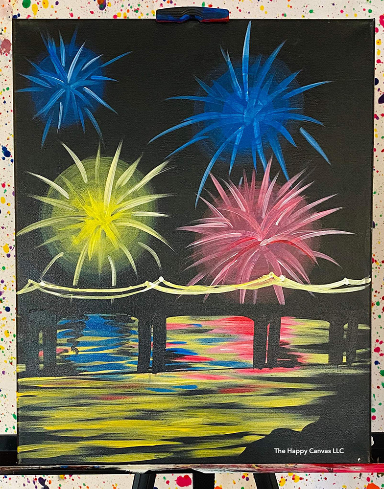 Fireworks over bridge Canvas Painting