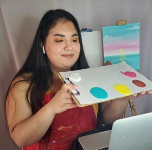 Josie hosting a virtual paint party