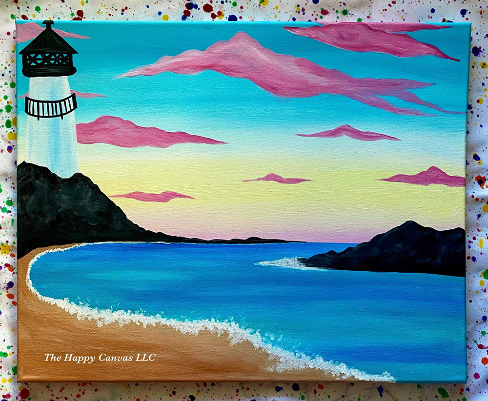Lighthouse on beach Canvas Painting