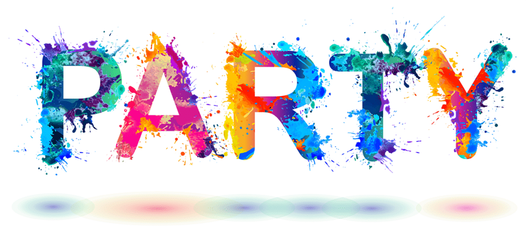 Party Splat Party spelt out in paint