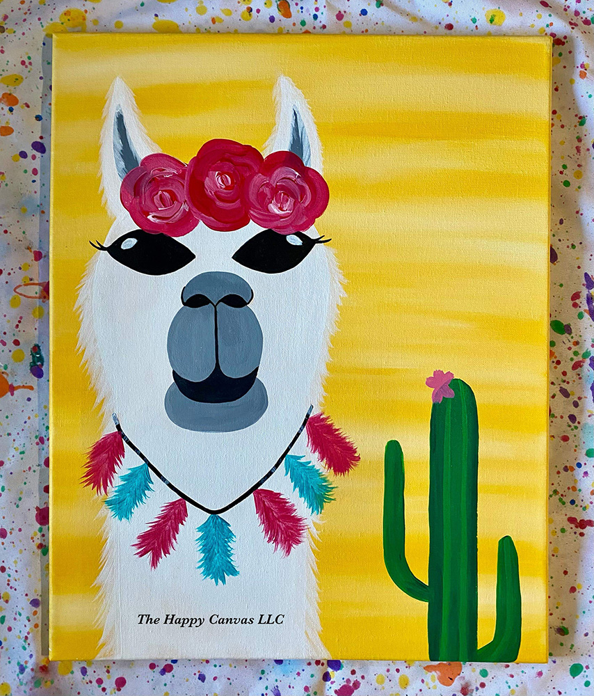 Llama and Saguaro cactus Canvas Painting