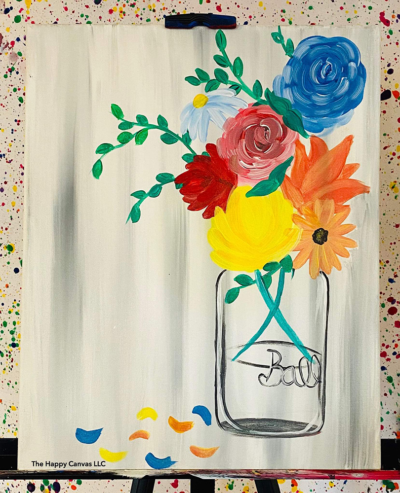 Mason Jar of Flowers Canvas Painting