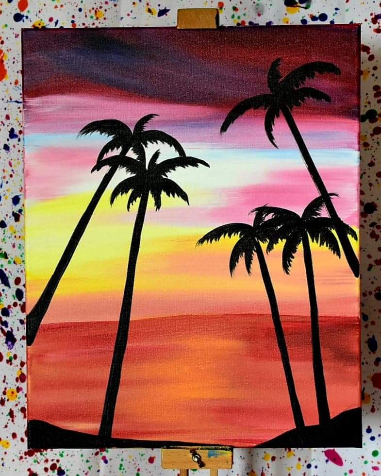 Stormy sunset palm trees Canvas Painting