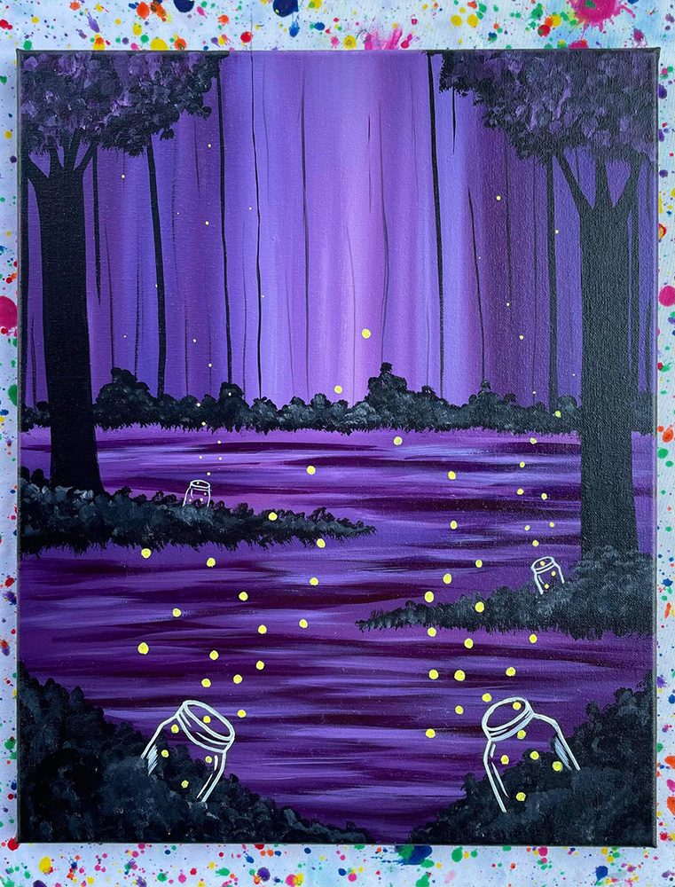 Fireflies in a jar purple painting
