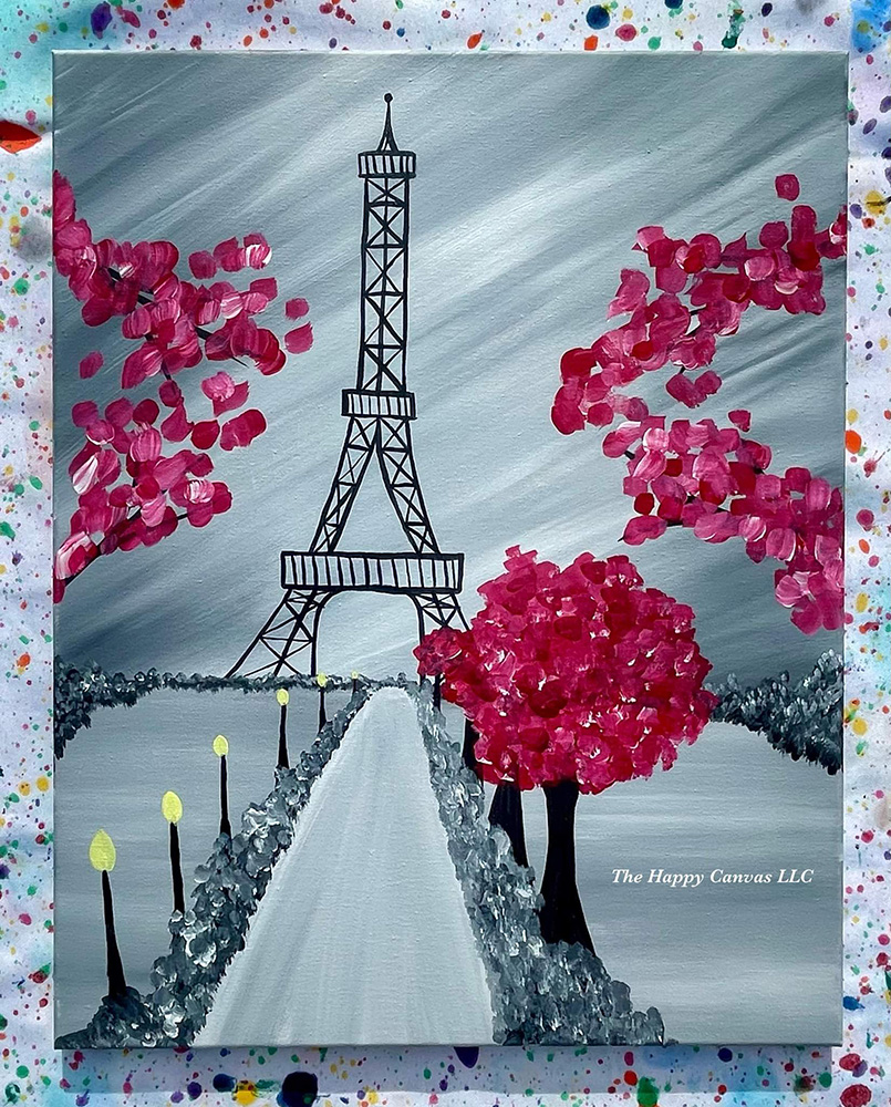 Paris tower with cherry blossoms painting