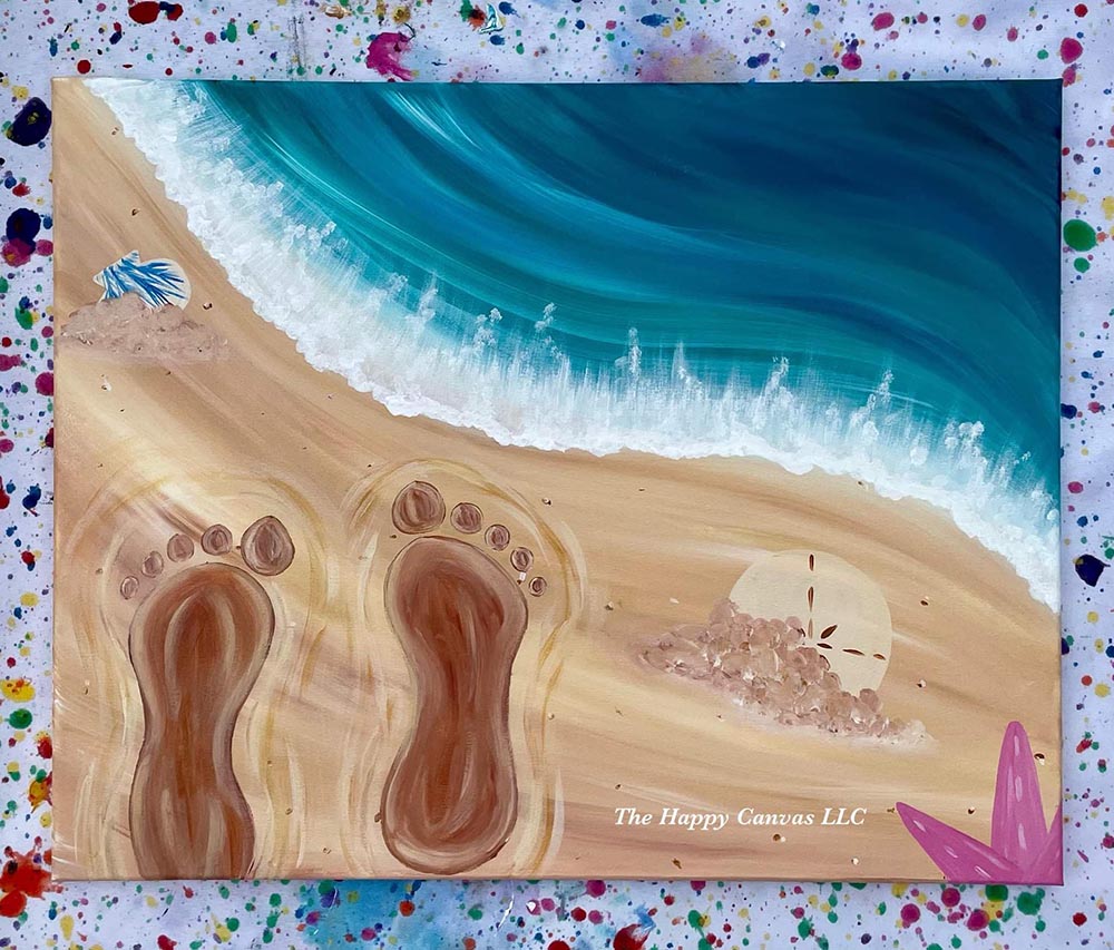 Footprints on the beach painting