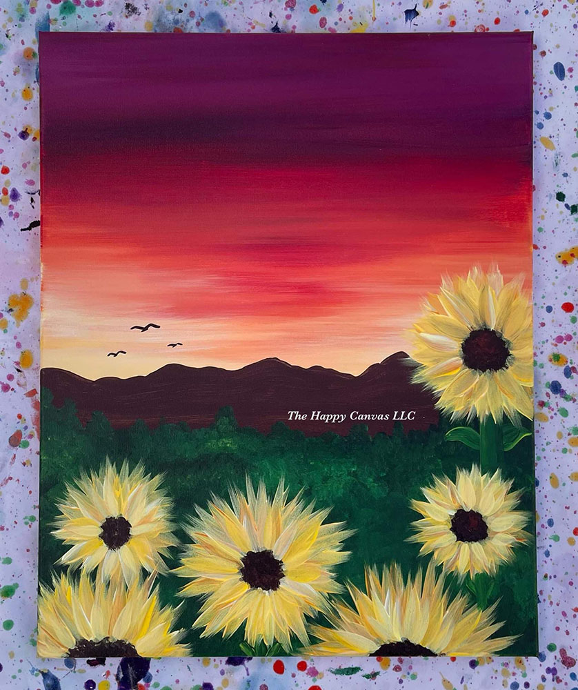 sunflowers and sunset painting