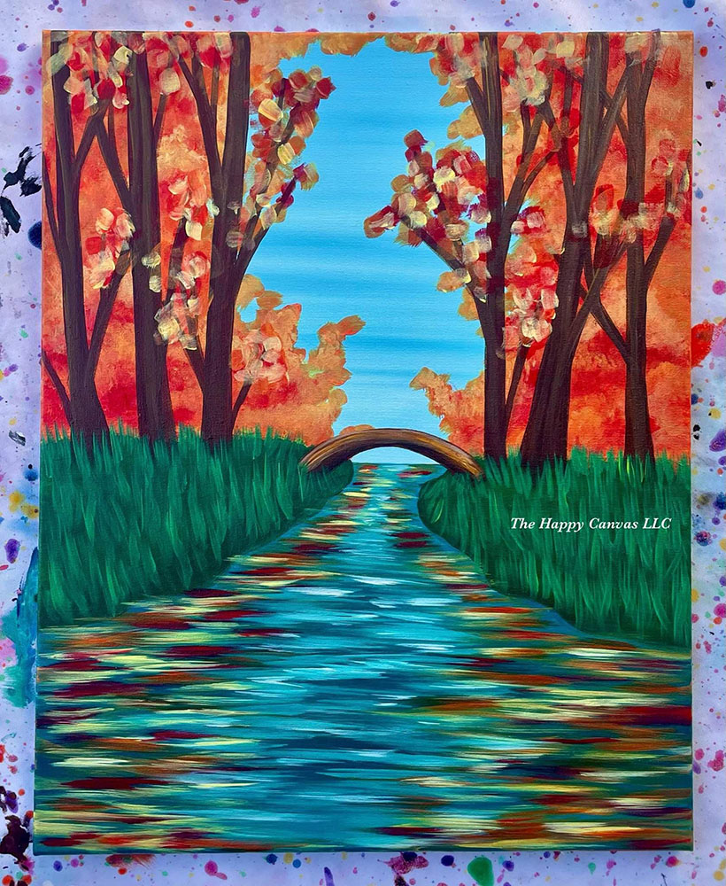 autumn trees and creek painting